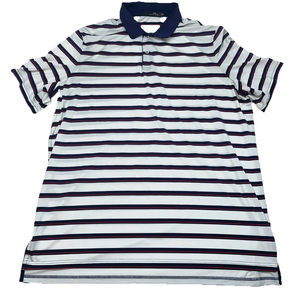 RLX Ralph Lauren Men's XL Dri Fit Polo, Wolf Creek, Stripes, Red/White/Blue‎